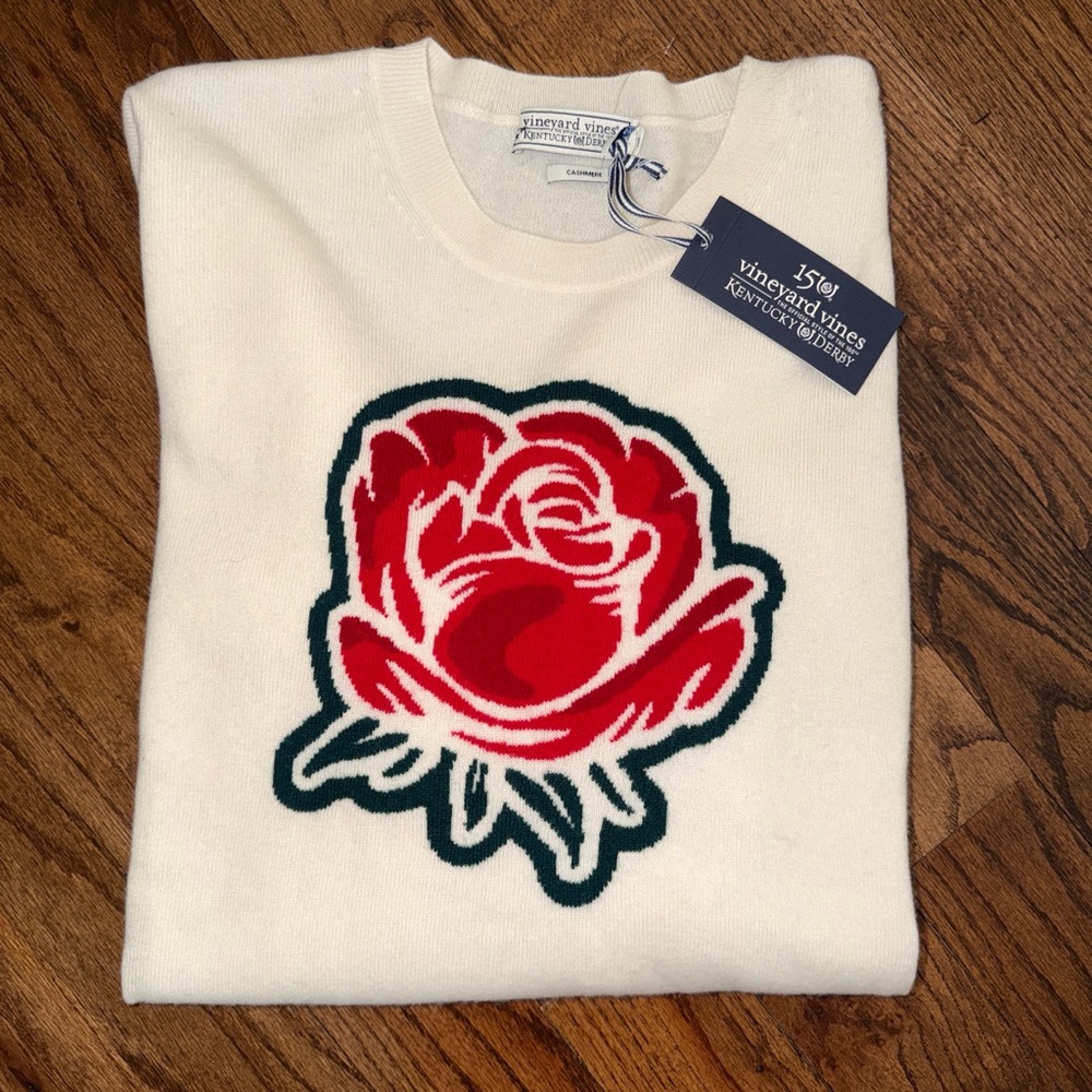 Vineyard Vines Kentucky Derby 100% Cashmere Rose Intarsia Sweater-Large-NWT